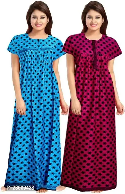 Stylish Cotton Multicoloured Gowns For Women Pack Of 2-thumb0