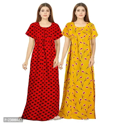 Stylish Cotton Multicoloured Gowns For Women Pack Of 2