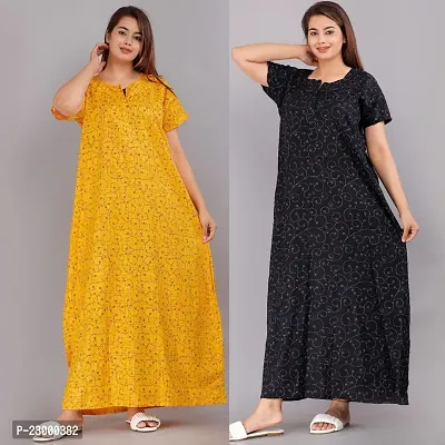 Stylish Cotton Multicoloured Gowns For Women Pack Of 2