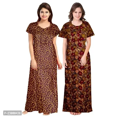 Stylish Cotton Multicoloured Gowns For Women Pack Of 2-thumb0