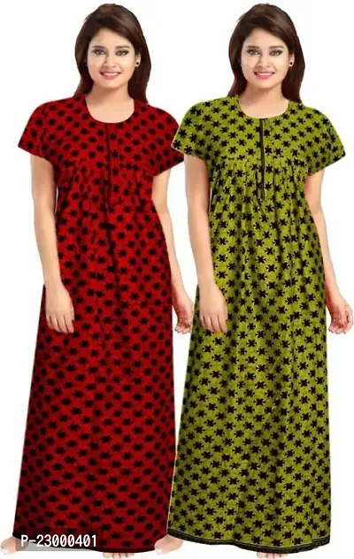 Stylish Cotton Multicoloured Gowns For Women Pack Of 2-thumb0