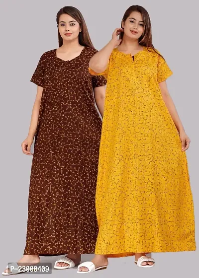 Stylish Cotton Multicoloured Gowns For Women Pack Of 2-thumb0