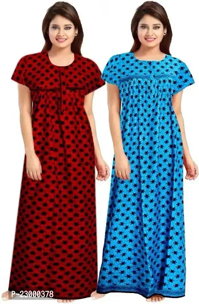 Stylish Cotton Multicoloured Gowns For Women Pack Of 2-thumb0