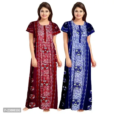 Stylish Cotton Multicoloured Gowns For Women Pack Of 2