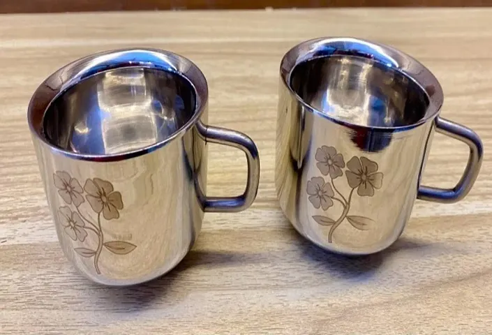 Durable Stainless Steel Silver Cups Set Of 2