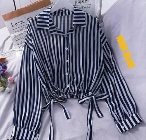 Crepe Striped Flared Sleeve shirt For Women