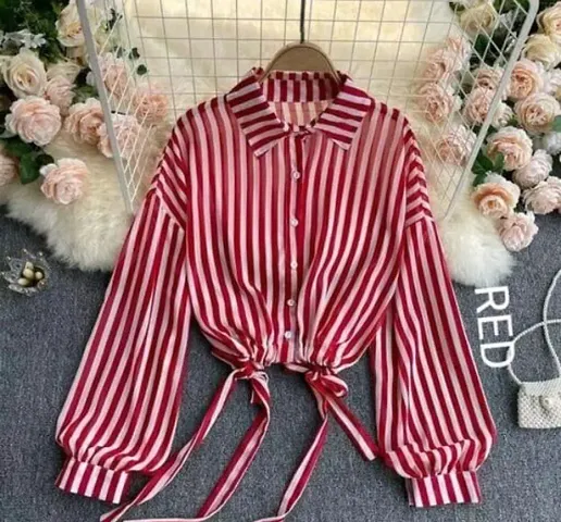 Crepe Striped Flared Sleeve shirt For Women