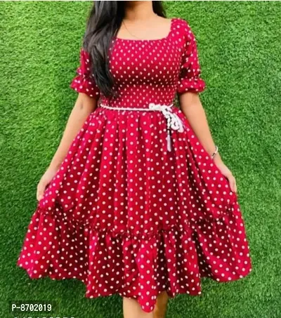 Glamorous Crepe Polka Dot Printed Short Sleeve Dress For Women