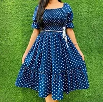 Blue Crepe Polka Dot Print Dresses For Women-thumb1
