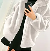 White Wool Solid Jackets   Waistcoats For Women-thumb1