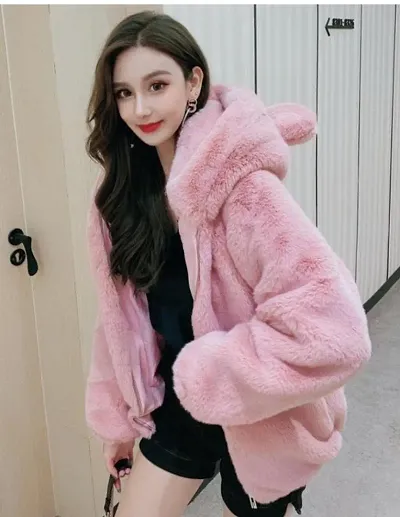 Wool Blend Fur Jacket For Women