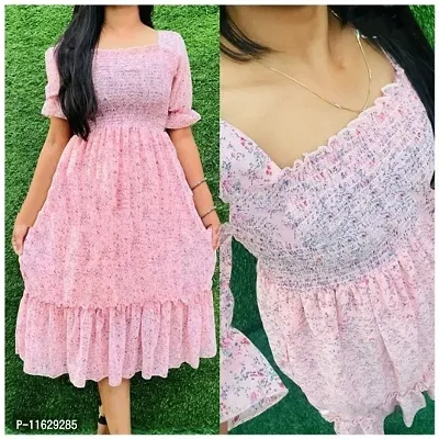 Pink Georgette Fit And Flare Dresses For Women