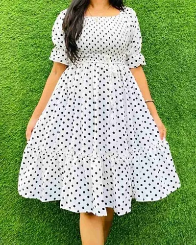 Sensational Crepe Polka Dot Dress/Midi Length Dress