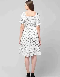 Stylish Crepe White Polka Dot Print Dress For Women-thumb1