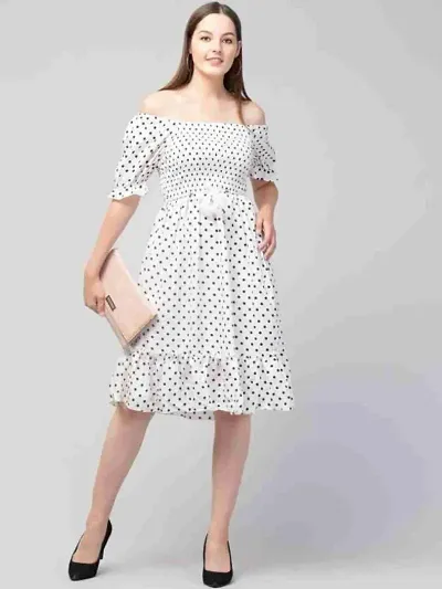 Stylish Crepe Polka Dot Dress for Women