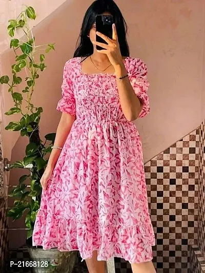 Stylish Georgette Pink Printed Dress For Women-thumb0