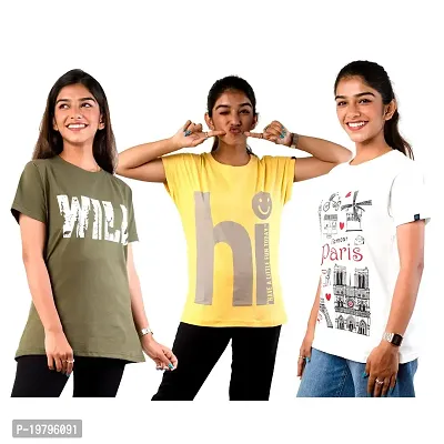 NAT Women's Cotton Halfsleeve Printed Tshirts(Pack of 3)