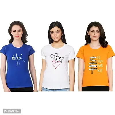 NAT Women's Cotton Halfsleeve Printed Tshirts(Pack of 3)