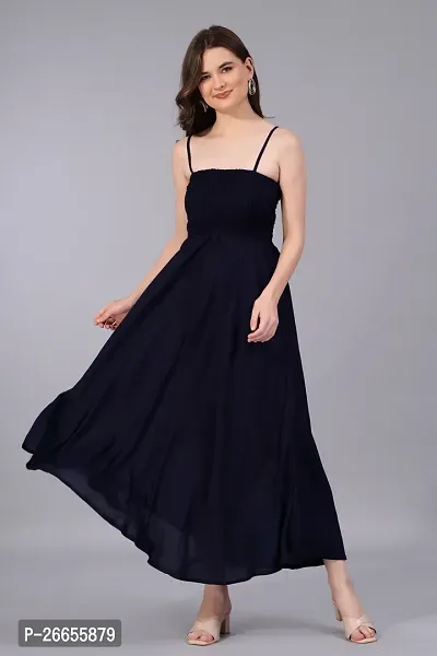 Designer Navy Blue Rayon Solid Dresses For Women