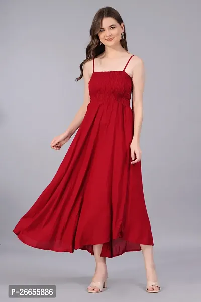 Designer Red Rayon Solid Dresses For Women