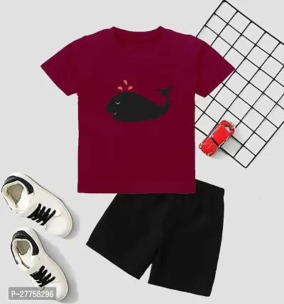 Stylish Maroon Cotton Blend Printed T-Shirts With Shorts Clothing Set For Boys And Girls-thumb0