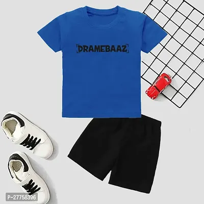 Stylish Blue Cotton Blend Printed T-Shirts With Shorts Clothing Set For Boys And Girls-thumb0