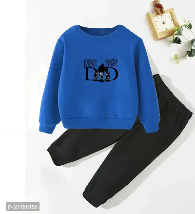 Stylish Blue Cotton Blend Printed T-Shirts With Trousers Clothing Set For Boys And Girls-thumb0