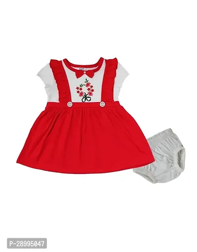 Fabulous Red Cotton Self Pattern Frock Dress For Girls