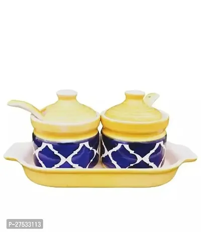 Useful Calcine Pickle Storage Jar Moroccan Design With Spoon- Set Of 2