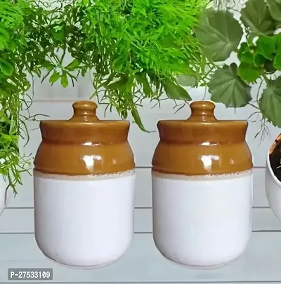 Useful Calcine Ceramic Pickle Jar With Lid- 500 Grams Each, Pack Of 2-thumb0