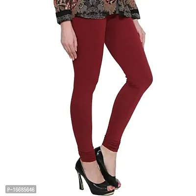 Naira Women Solid Premium Cotton 4 Way Stretchable Churidar Leggings with Dori | Mid-Waist | Fashionwear | Free Size (Maroon)-thumb3