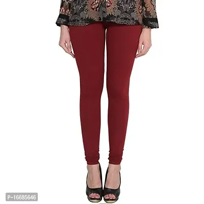 Naira Women Solid Premium Cotton 4 Way Stretchable Churidar Leggings with Dori | Mid-Waist | Fashionwear | Free Size (Maroon)-thumb0