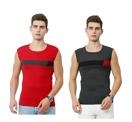 Men's Premium Sleeveless Modern Gym Vest Round Neck Slim Fit 1014 (Pack of 2)