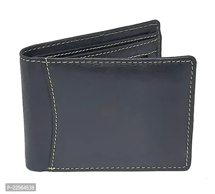 Designer Blue Leather Self Design Two Fold Wallet For Men