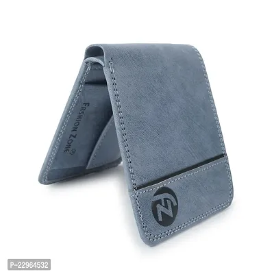 Designer Blue Leather Self Design Two Fold Wallet For Men