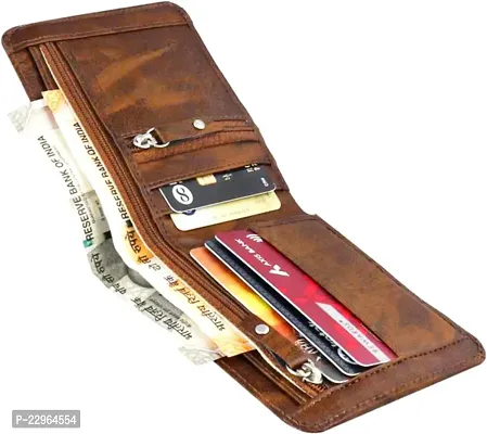 Designer Brown Leather Self Design Two Fold Wallet For Men-thumb0