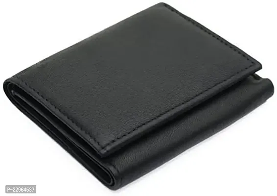 Designer Black Leather Self Design Two Fold Wallet For Men-thumb0