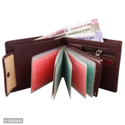 Designer Brown Leather Self Design Two Fold Wallet For Men-thumb0