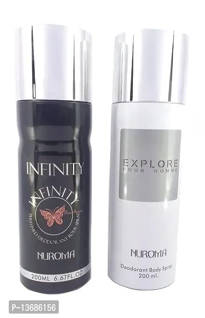 Nuroma Explore White And Infinity Femme Deodorant Body Spray, Combo of 2, 200ml. Each