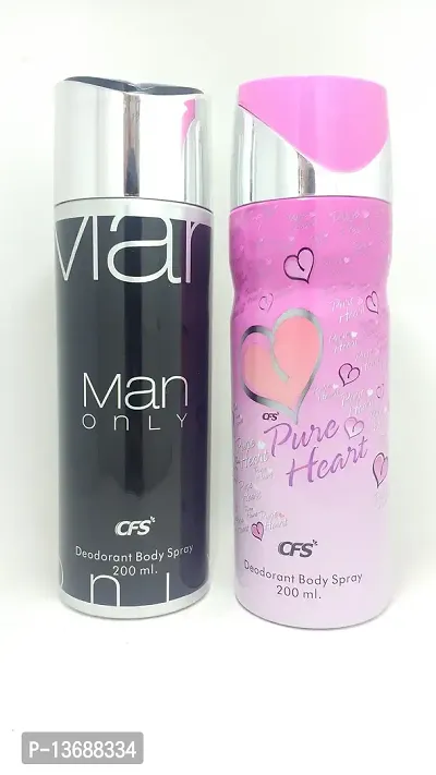 CFS Man Only Black And Pure Heart Pink Deodorant Body Spray, Combo of 2, 200ml. Each