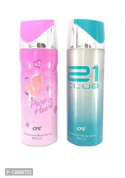 CFS 21 Club Ice Water Deodorant Body Spray and CFS Pure Heart Pink Deodorant Body Spray, Combo of 2, 200ml. Each-thumb0