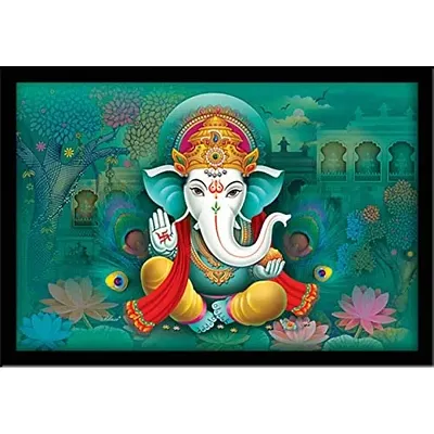 LIFEHAXTORE? Ganesha Art Framed Painting | Ready to hang -(Wooden Fiber frame, 12inch x 18 inch)