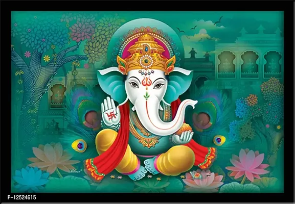 LIFEHAXTORE? Ganesha Art Framed Painting | Ready to hang -(Wooden Fiber frame, 12inch x 18 inch)-thumb0