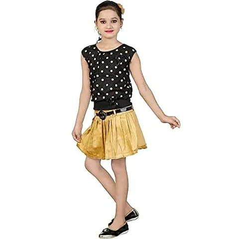 Beautiful Orange Bobby Print Skirt Top Two Piece Set Knee Length for Girls New & Latest Fashion
