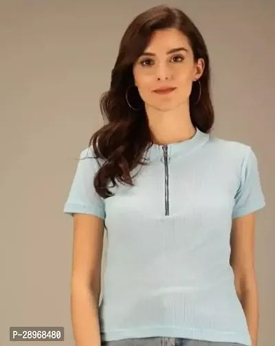 Stylish Blue Lycra Solid Top For Women