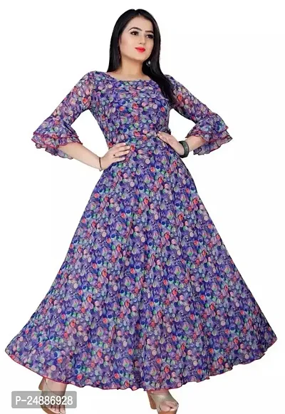 Stylish Multicoloured Georgette Printed A-Line Kurta For Women-thumb0