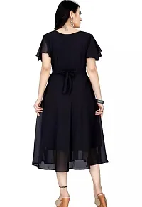 Stylish Black Georgette Solid A-Line Dress For Women-thumb1