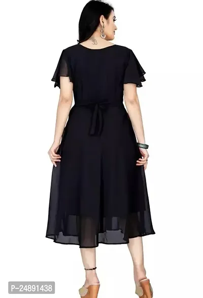 Stylish Black Georgette Solid A-Line Dress For Women-thumb3