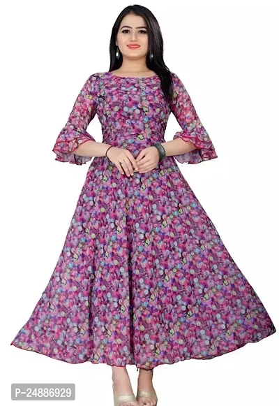 Stylish Multicoloured Georgette Printed A-Line Kurta For Women