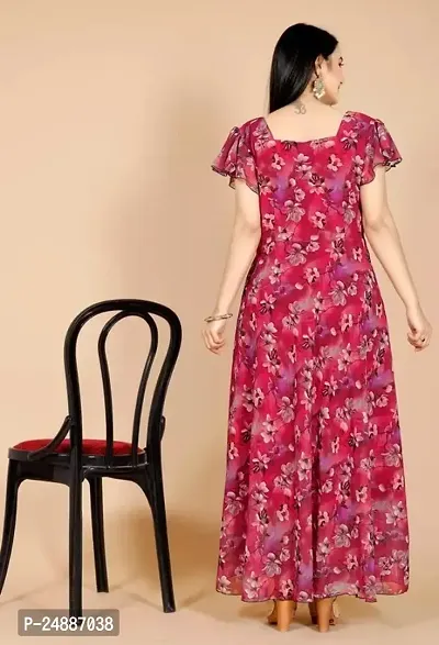 Stylish Indo-western Pink Printed Georgette Gown For Women-thumb2